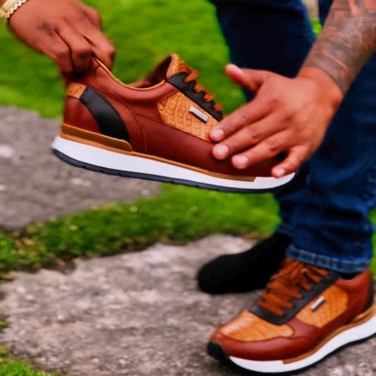 Cognac Python And Calfskin Fashion Sneaker