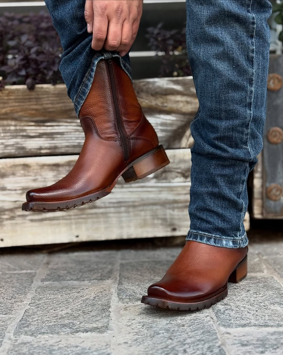 Men's deerskin square toe gradient boots