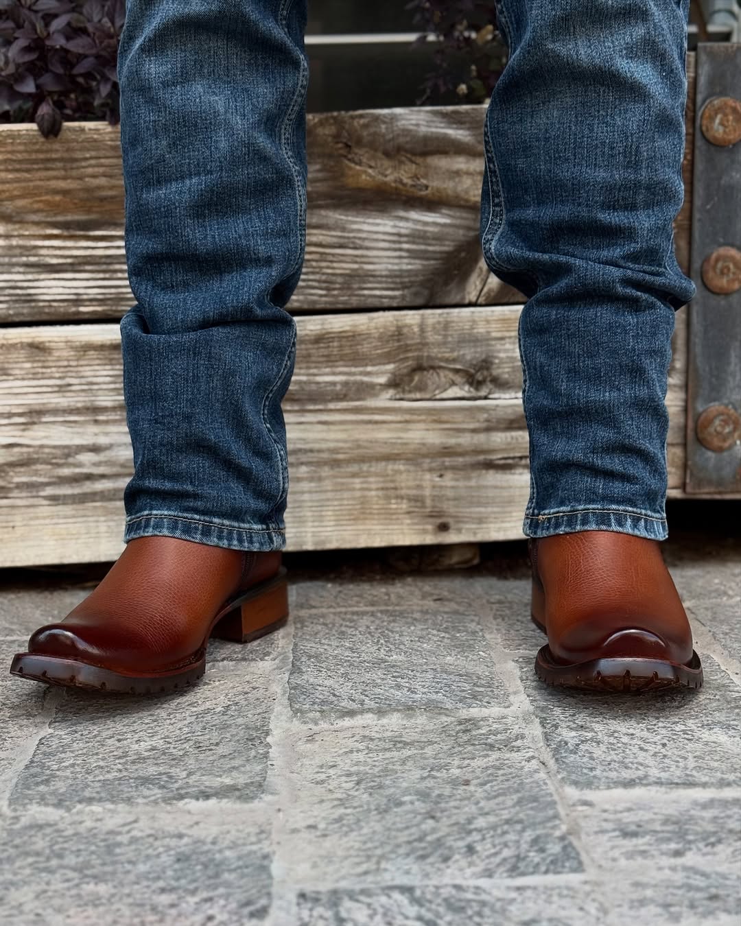 Men's deerskin square toe gradient boots