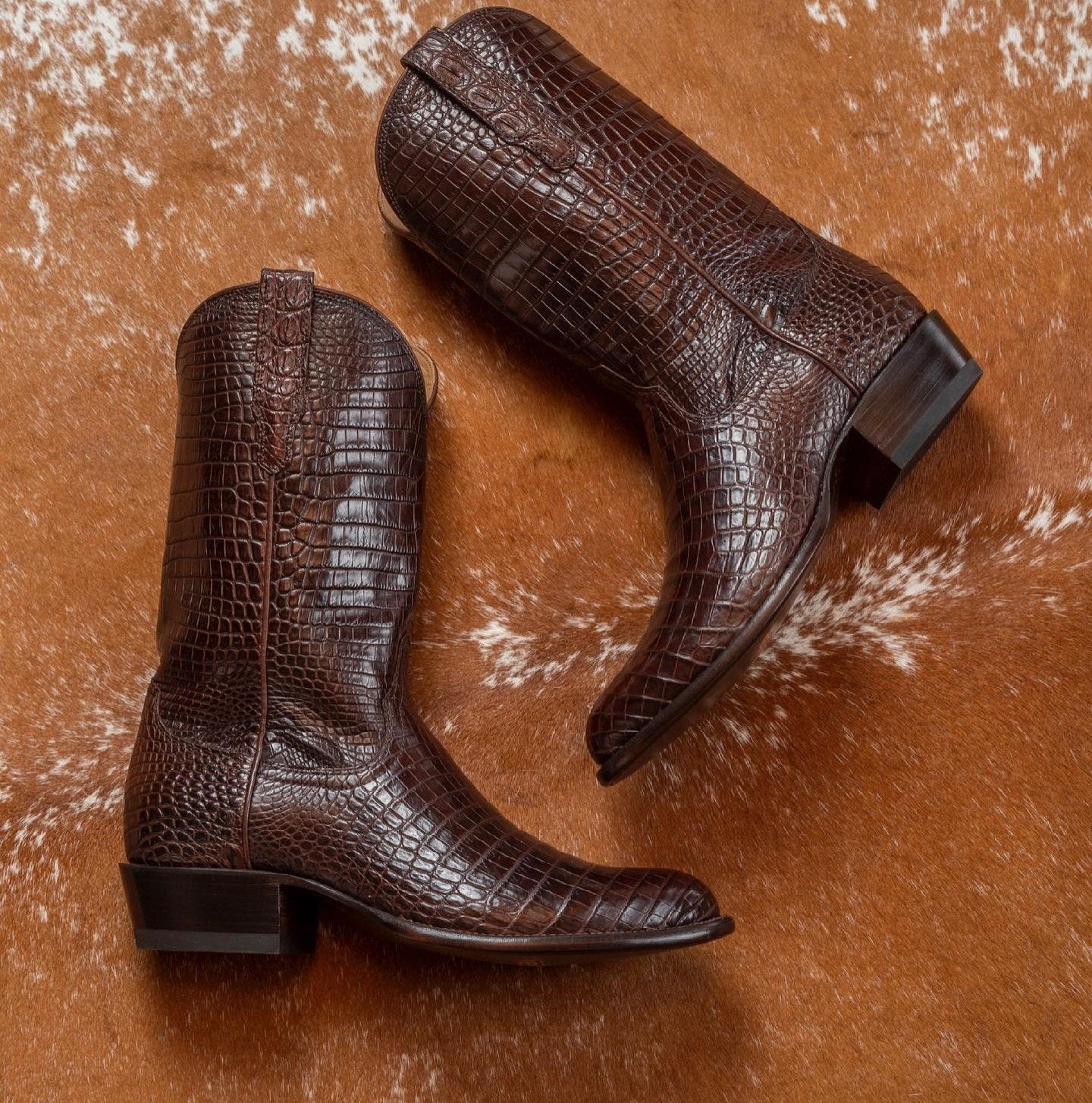 Brown Croc Leather Cowboy Boots