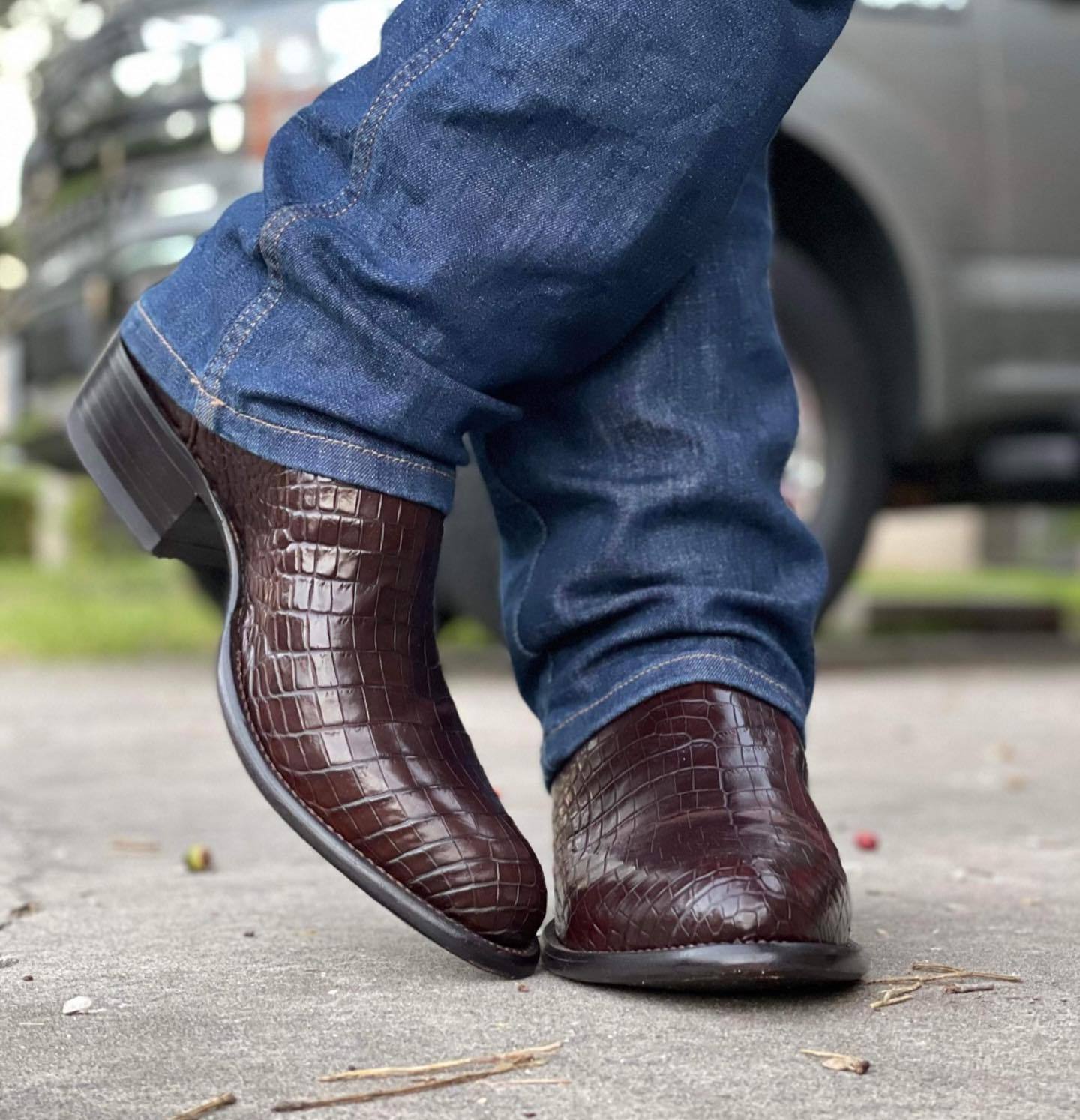 Brown Croc Leather Cowboy Boots