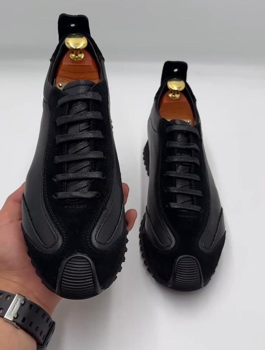 Trendy leather lace-up soft-soled sneakers