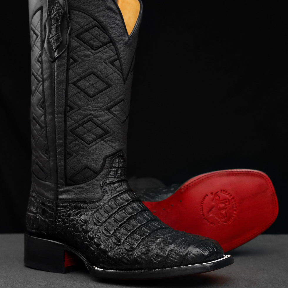 Black Caiman Back Leather Boots