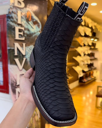 Men's python textured leather ankle boots