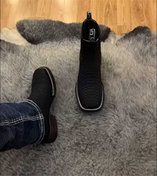 Men's python textured leather ankle boots