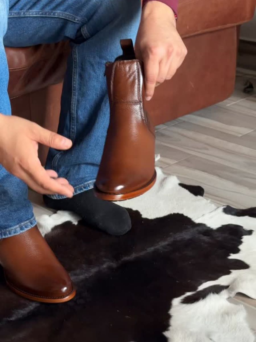 Round Toe Leather Casual Ankle Boots