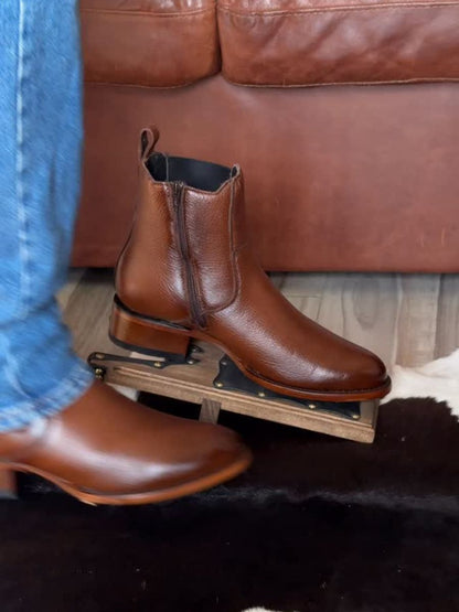 Round Toe Leather Casual Ankle Boots