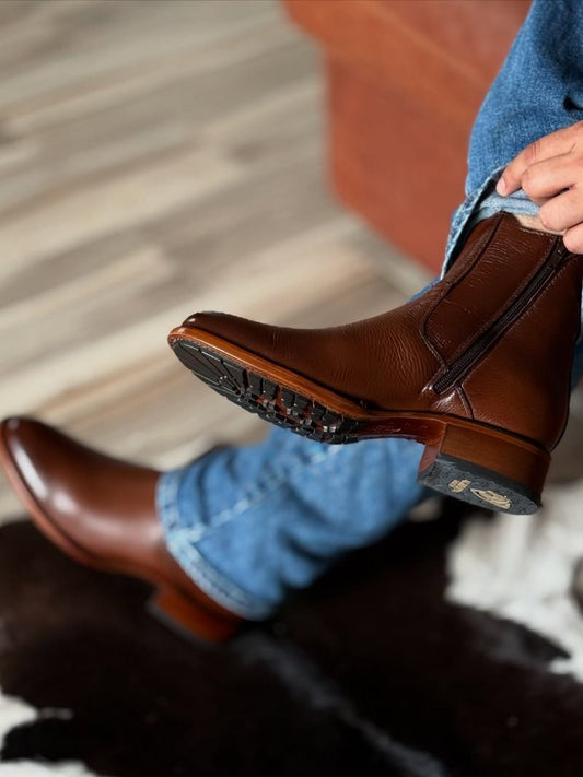 Round Toe Leather Casual Ankle Boots