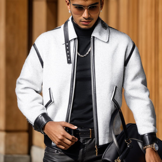 Leather-trimmed lapel jacket