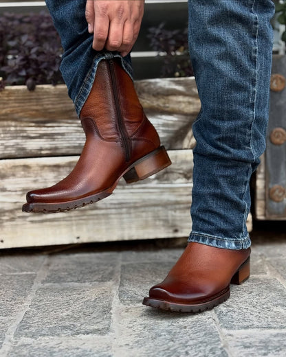 Men's deerskin square toe gradient boots