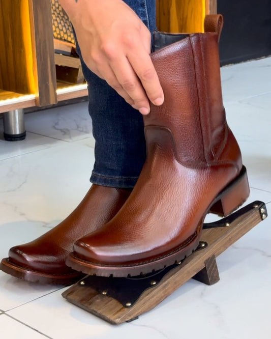 Men's deerskin square toe gradient boots