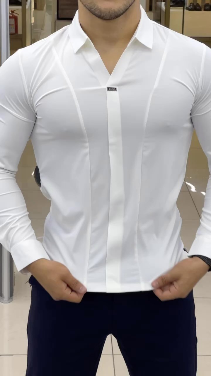 Men's textured V-neck slim shirt
