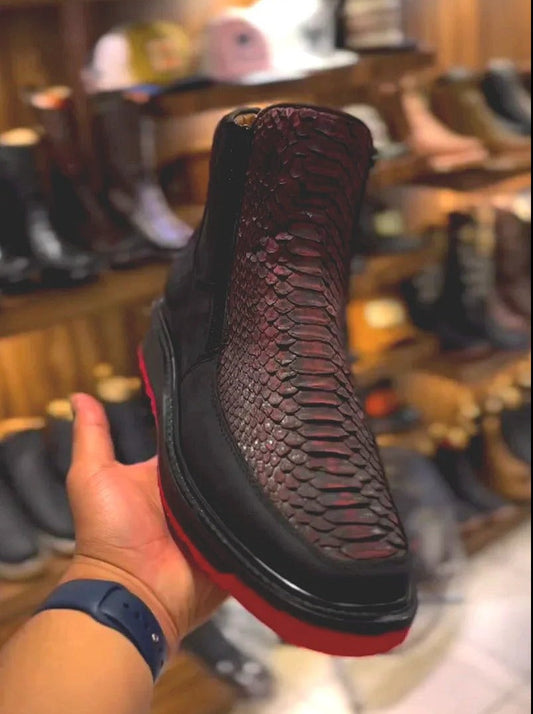 Retro scale pattern thick sole leather boots