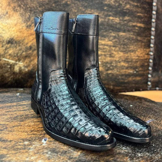 Caiman and Calf Zip-up Casual Boots