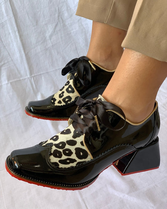 Leopard Print Leather Ankle Boots
