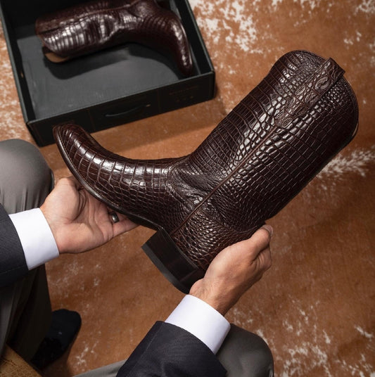Brown Croc Leather Cowboy Boots