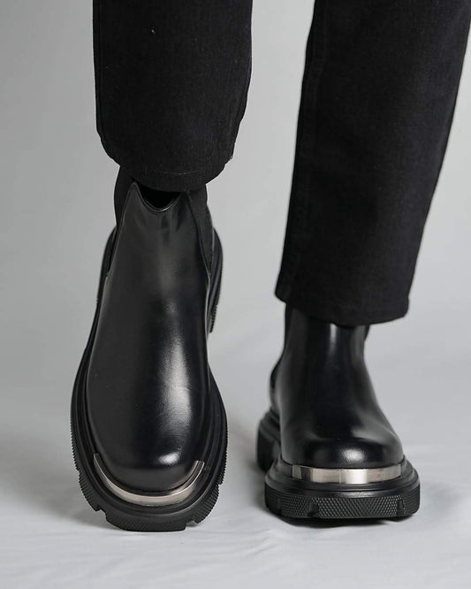 Men's New Black Leather Casual Boots