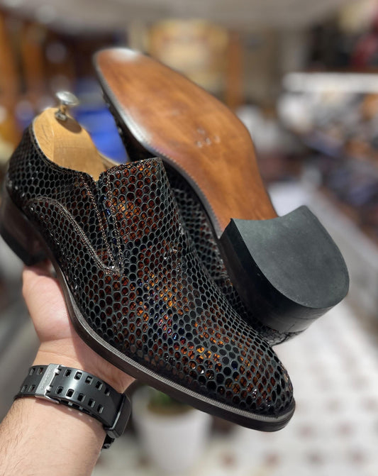 Laceless Leather Craft Snakeskin Shoes