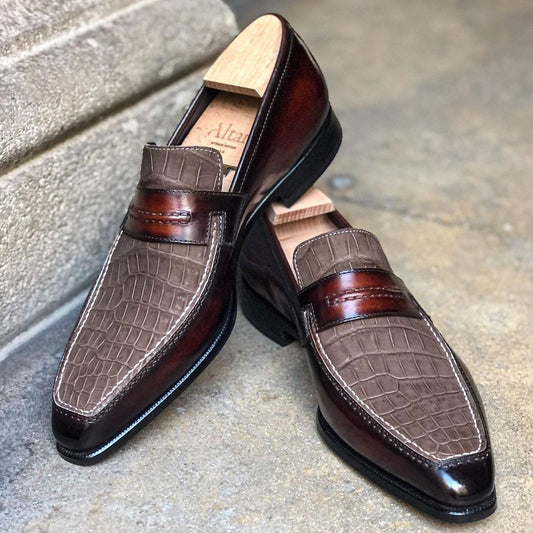 Brown Alligator Vamp Patina on calf