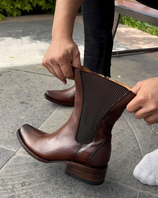 Men's Zip-up Square Toe Leather Boots