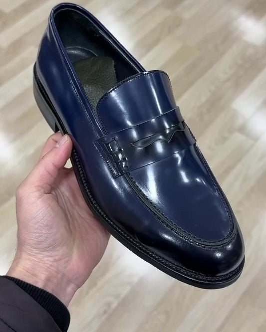 Blue Leather Retro Casual Shoes