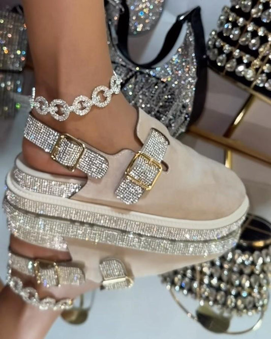 Crystal Stone Suede Slippers