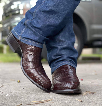 Brown Croc Leather Cowboy Boots