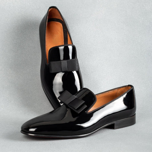 Men's Bow Glossy Leather Dress Shoes
