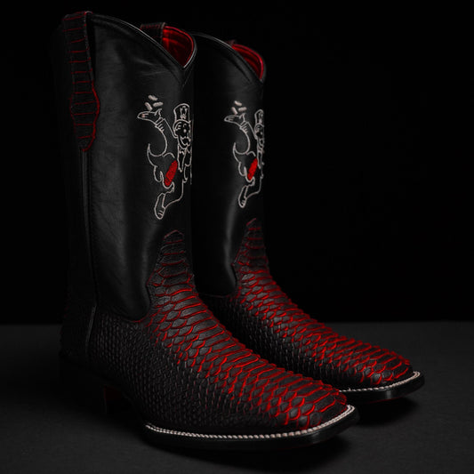 Red Cherry Python Square Toe Boots