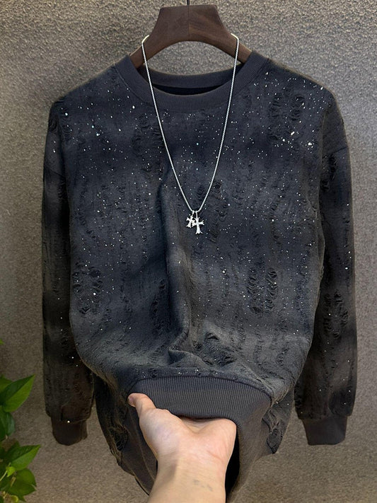 Sequin Hole Fleece-lined Sweatshirt
