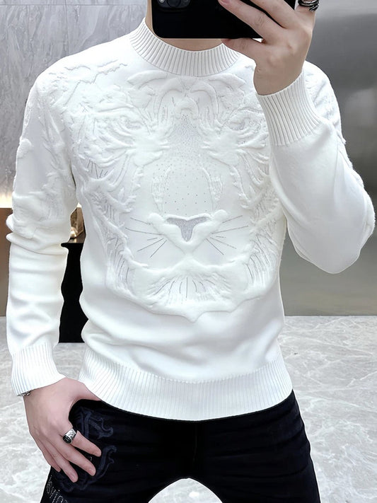 Rhinestone Jacquard Crewneck Sweater