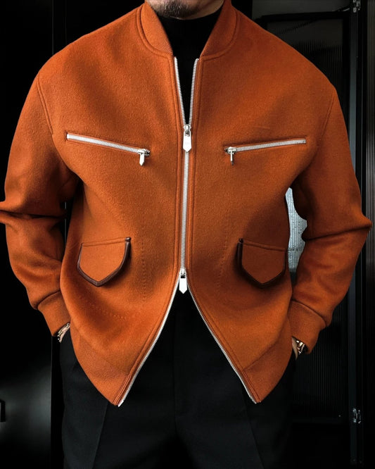 Cashmere jacket with leather trim